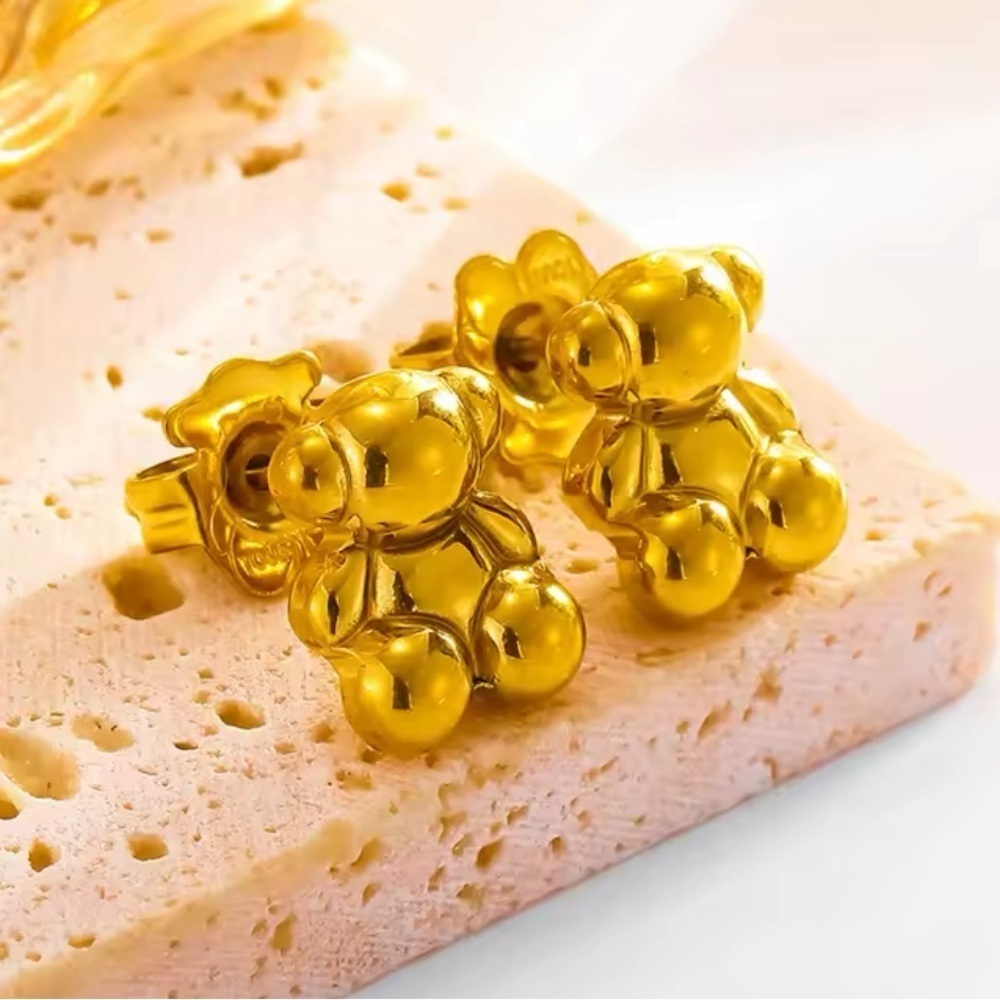 18K Gold 3D Bubble Teddy Bear Stud Earrings Designer Inspired Gummy Bear